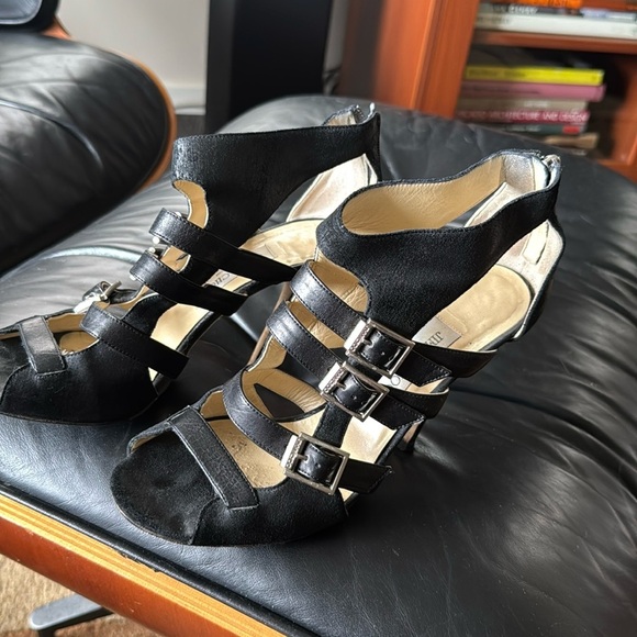 Jimmy Choo Size Black Suede Shimmer Multistrap Sandals - Picture 1 of 8